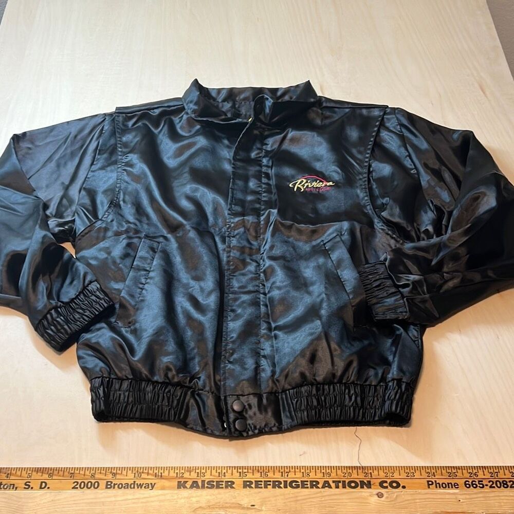 Vintage Casino Jacket Satin M Black Vegas Riviera Resort Hotel‎ Bomber